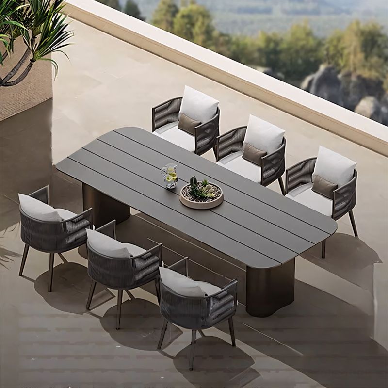 Set mobilier, masa robusta 214x100 cm + 8 scaune cu impletitura tip funie, terasa sau gradina, aluminiu, Nova Luxe