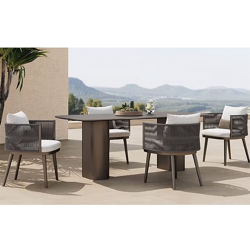 Set mobilier, masa robusta 214x100 cm + 8 scaune cu impletitura tip funie, terasa sau gradina, aluminiu, Nova Luxe