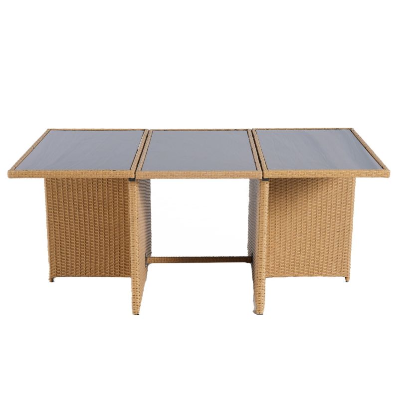 Set mobilier, pliabil, masa cu blat de sticla, 6 scaune cu spatar rabatabil, 4 tabureti terasa gradina, Cub, Mauritius