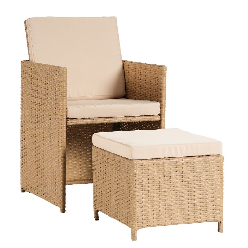 Set mobilier, pliabil, masa cu blat de sticla, 6 scaune cu spatar rabatabil, 4 tabureti terasa gradina, Cub, Mauritius