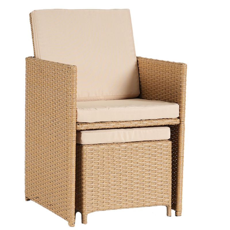 Set mobilier, pliabil, masa cu blat de sticla, 6 scaune cu spatar rabatabil, 4 tabureti terasa gradina, Cub, Mauritius