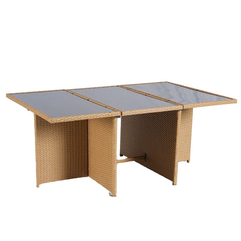 Set mobilier, pliabil, masa cu blat de sticla, 6 scaune cu spatar rabatabil, 4 tabureti terasa gradina, Cub, Mauritius