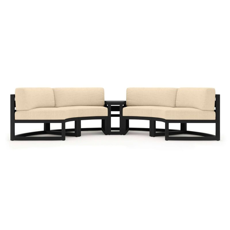 Set Mobilier Rotund, Cadru Aluminiu, 7 Piese, terasa sau gradina, Dark Grey, Perne Incluse Crem, Coral