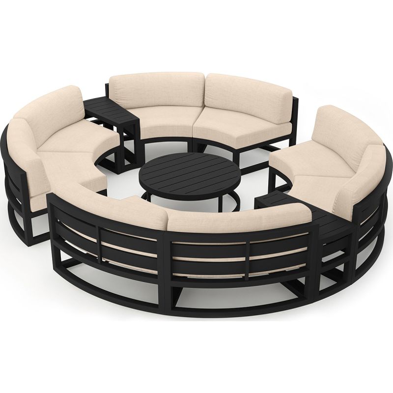 Set Mobilier Rotund, Cadru Aluminiu, 7 Piese, terasa sau gradina, Dark Grey, Perne Incluse Crem, Coral