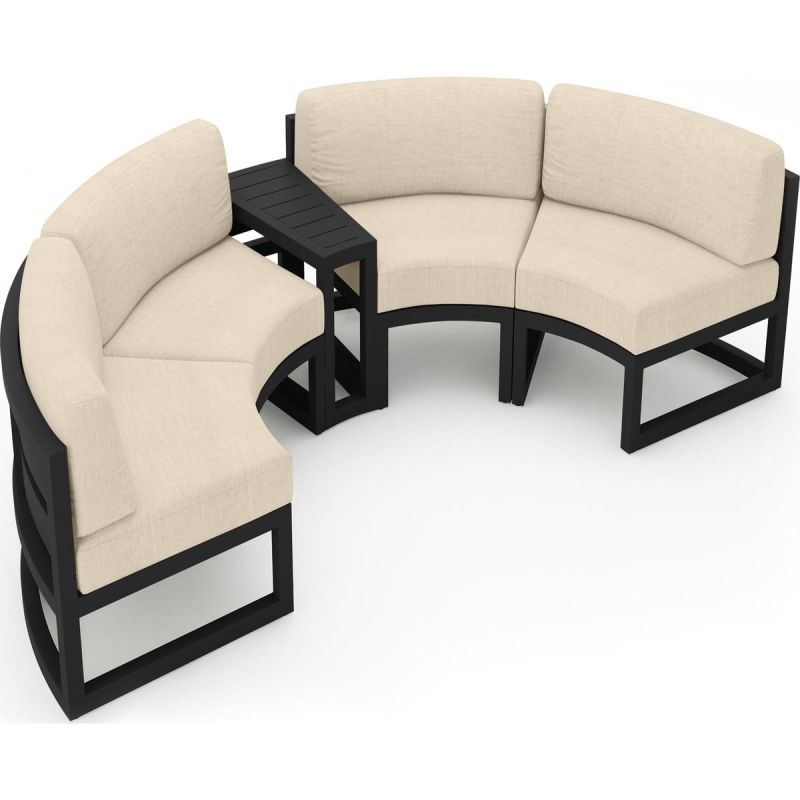 Set Mobilier Rotund, Cadru Aluminiu, 7 Piese, terasa sau gradina, Dark Grey, Perne Incluse Crem, Coral