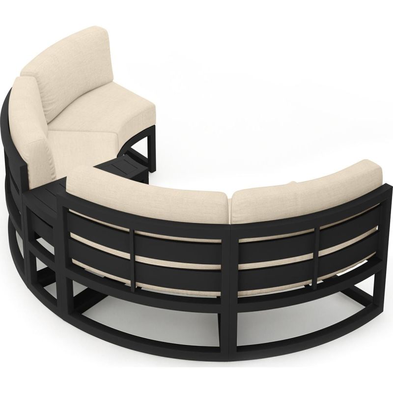 Set Mobilier Rotund, Cadru Aluminiu, 7 Piese, terasa sau gradina, Dark Grey, Perne Incluse Crem, Coral