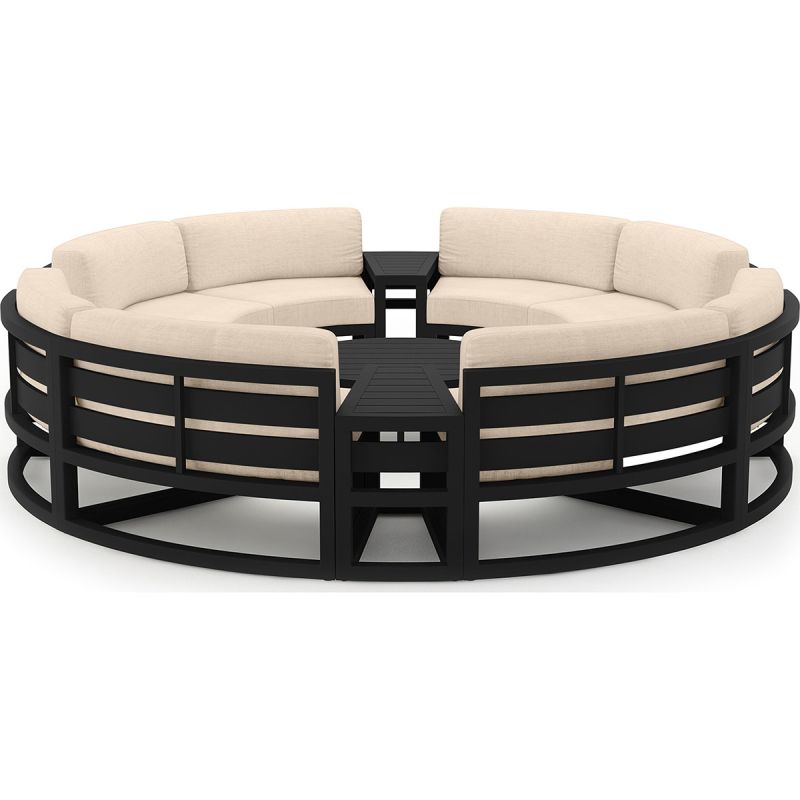 Set Mobilier Rotund, Cadru Aluminiu, 7 Piese, terasa sau gradina, Dark Grey, Perne Incluse Crem, Coral
