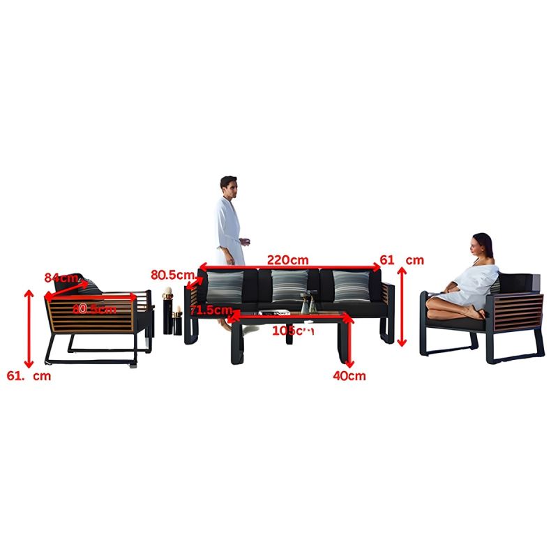 Set mobilier terasa gradina, canapea, 2 fotolii, masuta cafea cu ice bucket, aluminiu si lemn, Kia