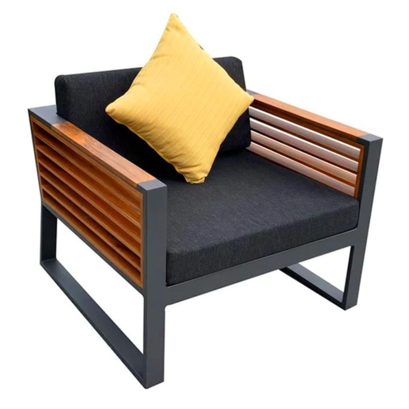 Set mobilier terasa gradina, canapea, 2 fotolii, masuta cafea cu ice bucket, aluminiu si lemn, Kia