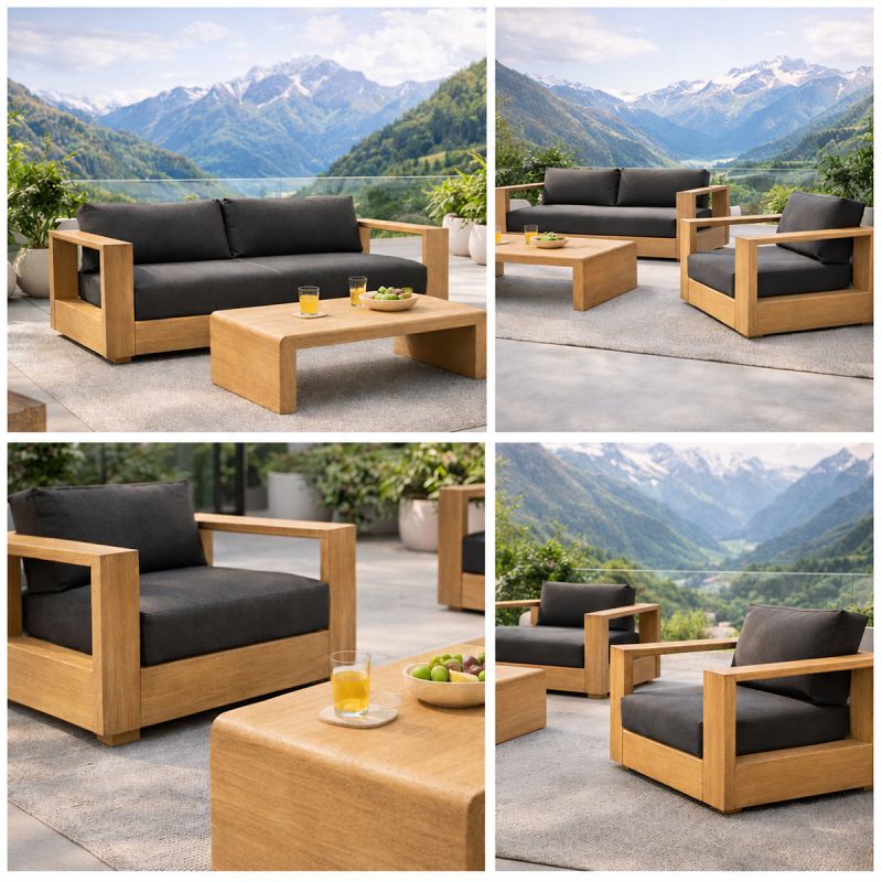 Set mobilier terasa gradina, canapea 2 locuri, 2 fotolii, masuta de cafea, aluminiu, Edenia
