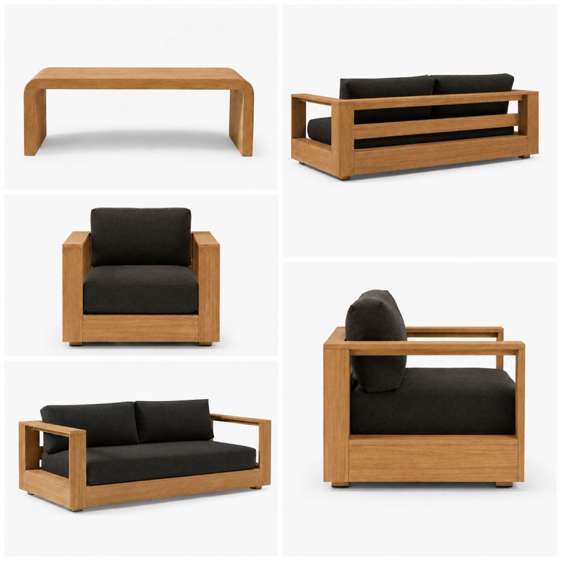 Set mobilier terasa gradina, canapea 2 locuri, 2 fotolii, masuta de cafea, aluminiu, Edenia