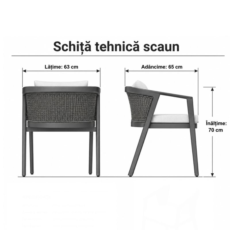 Set mobilier, terasa gradina, masa mare, aluminiu, 8 scaune, cadru aluminiu si poliratan, gri inchis, Dalia