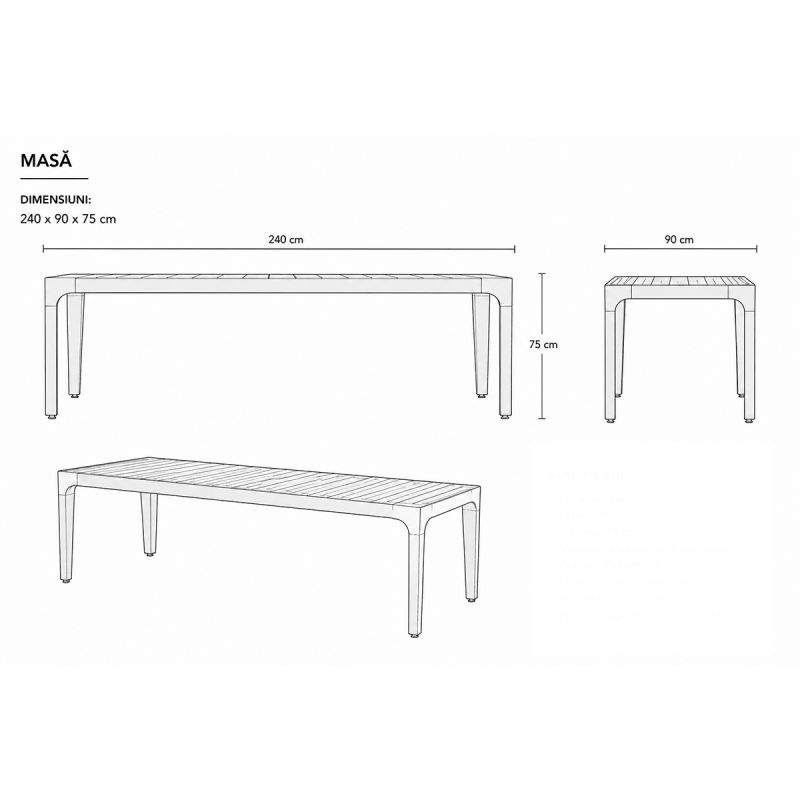 Set mobilier, terasa gradina, masa mare, aluminiu, 8 scaune, cadru aluminiu si poliratan, gri inchis, Dalia