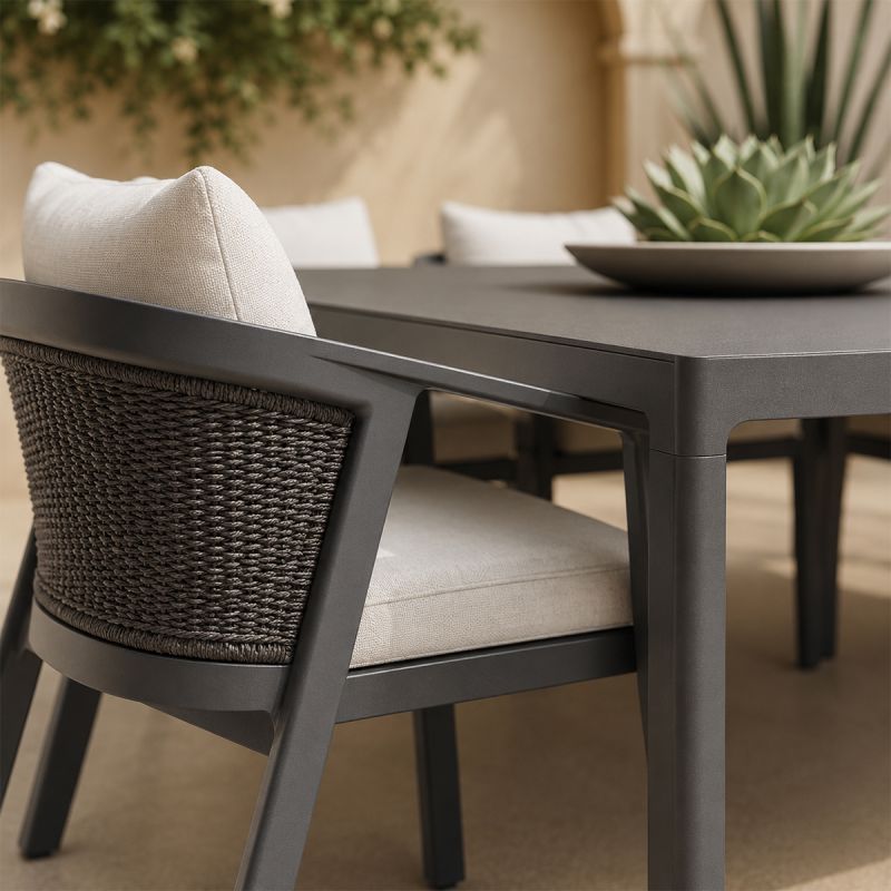Set mobilier, terasa gradina, masa mare, aluminiu, 8 scaune, cadru aluminiu si poliratan, gri inchis, Dalia