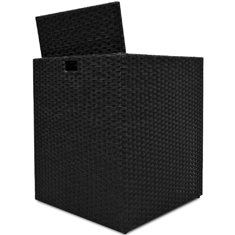 Set mobilier terasa gradina, masa mare, Cub pliabil, 6 scaune cu spatar rabatabil, 4 tabureti, 180x120x74 cm, Negru, Michigan