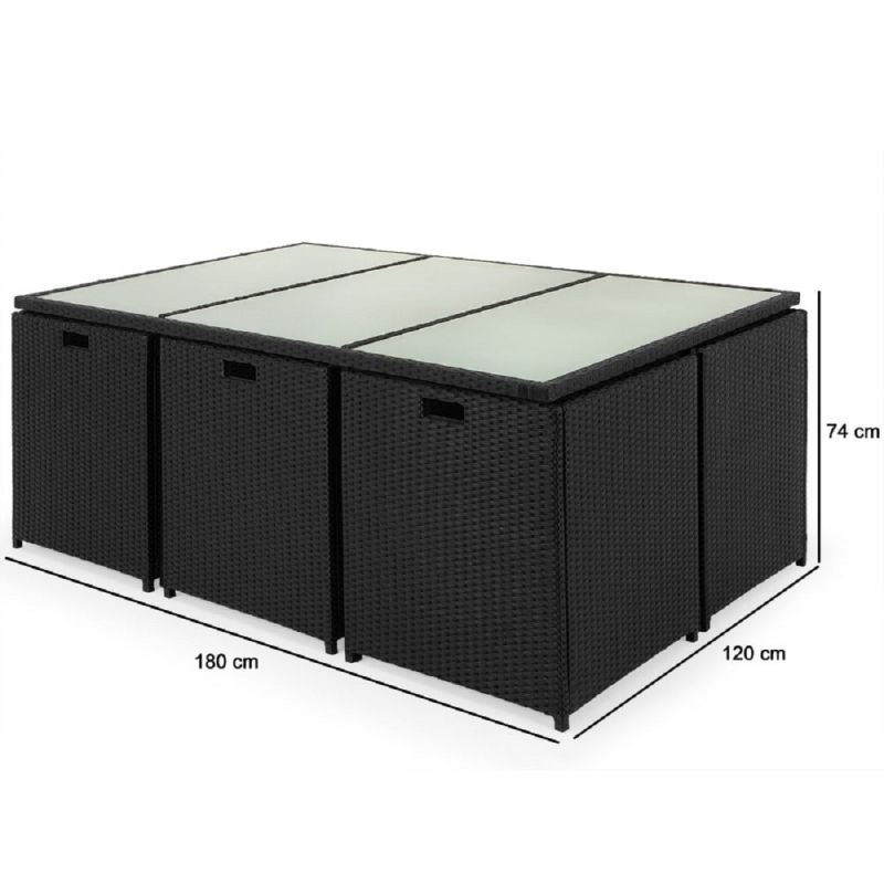 Set mobilier terasa gradina, masa mare, Cub pliabil, 6 scaune cu spatar rabatabil, 4 tabureti, 180x120x74 cm, Negru, Michigan