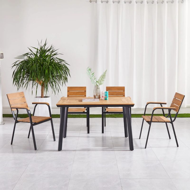 Set mobilier, terasa sau gradina, aluminiu, masa  cu blat din WPC, 4 scaune stivuibile, Eliza