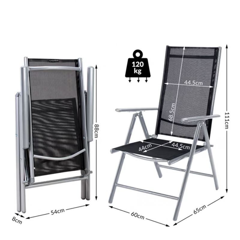 Set mobilier, terasa sau gradina, masa mare cu blat de sticla mata, 6 scaune Rabatabile aluminiu, 150 x 90 x 75  cm, Clinton