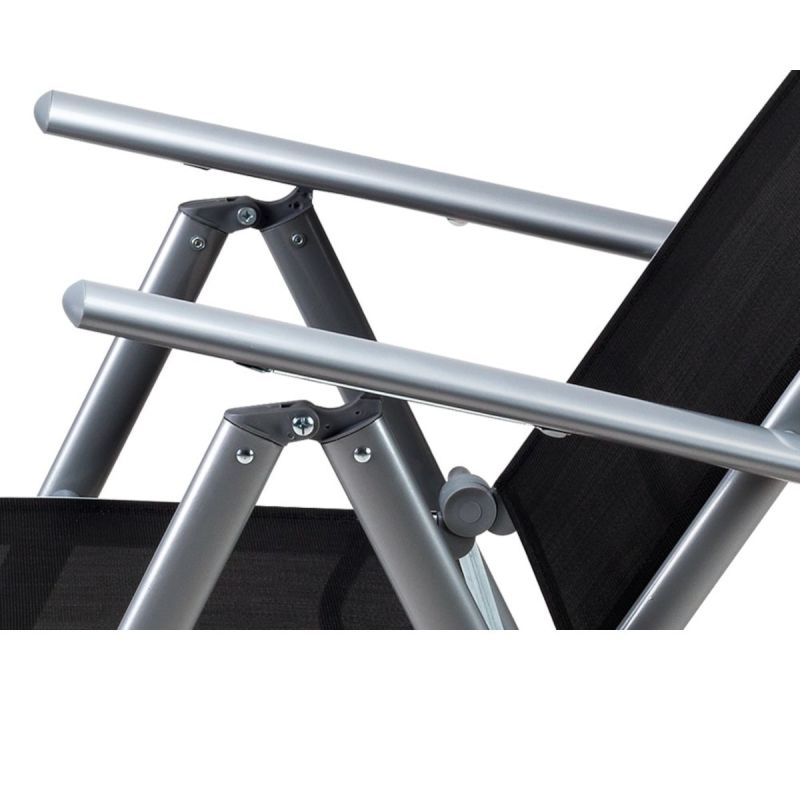Set mobilier, terasa sau gradina, masa mare cu blat de sticla mata, 6 scaune Rabatabile aluminiu, 150 x 90 x 75  cm, Clinton