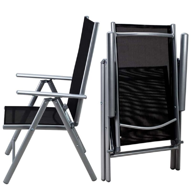 Set mobilier, terasa sau gradina, masa mare cu blat de sticla mata, 6 scaune Rabatabile aluminiu, 150 x 90 x 75  cm, Clinton