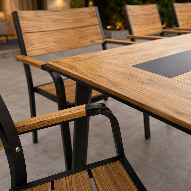 Set mobilier terasa sau gradina, Masa si 8 scaune stivuibile din aluminiu si Wpc, Blake