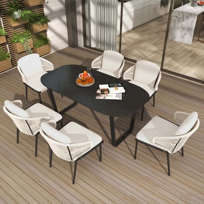 Set mobilier,6 persoane, terasa sau gradina, masa cu blat din aluminiu, perne incluse, poliratan, Roma
