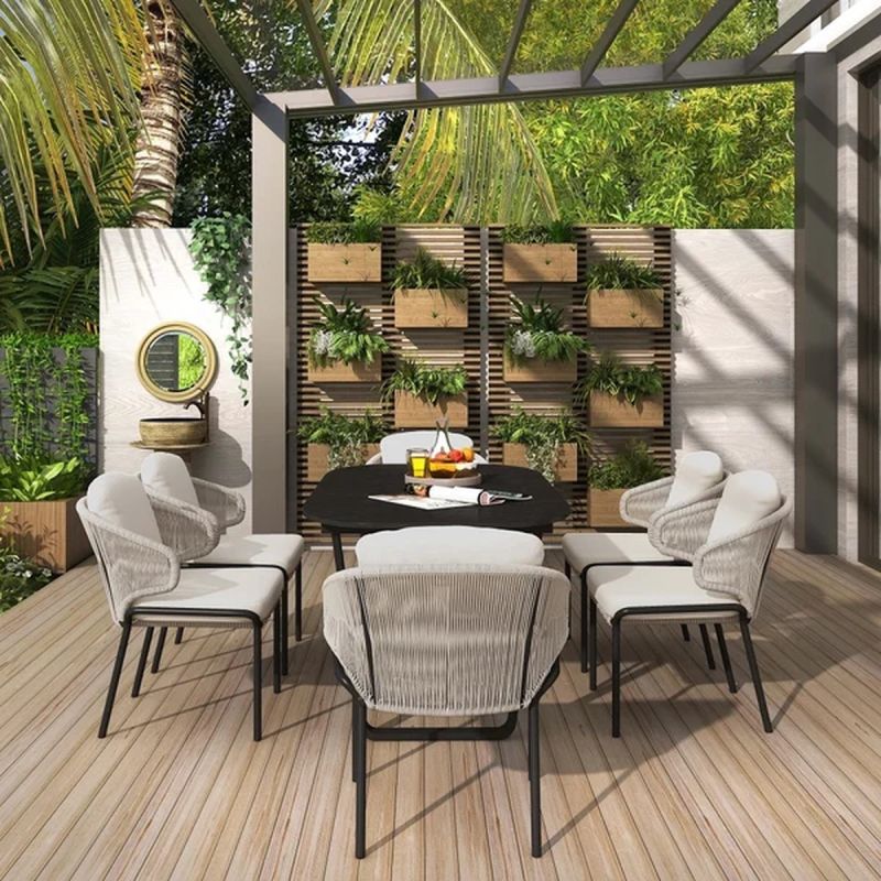 Set mobilier,6 persoane, terasa sau gradina, masa cu blat din aluminiu, perne incluse, poliratan, Roma