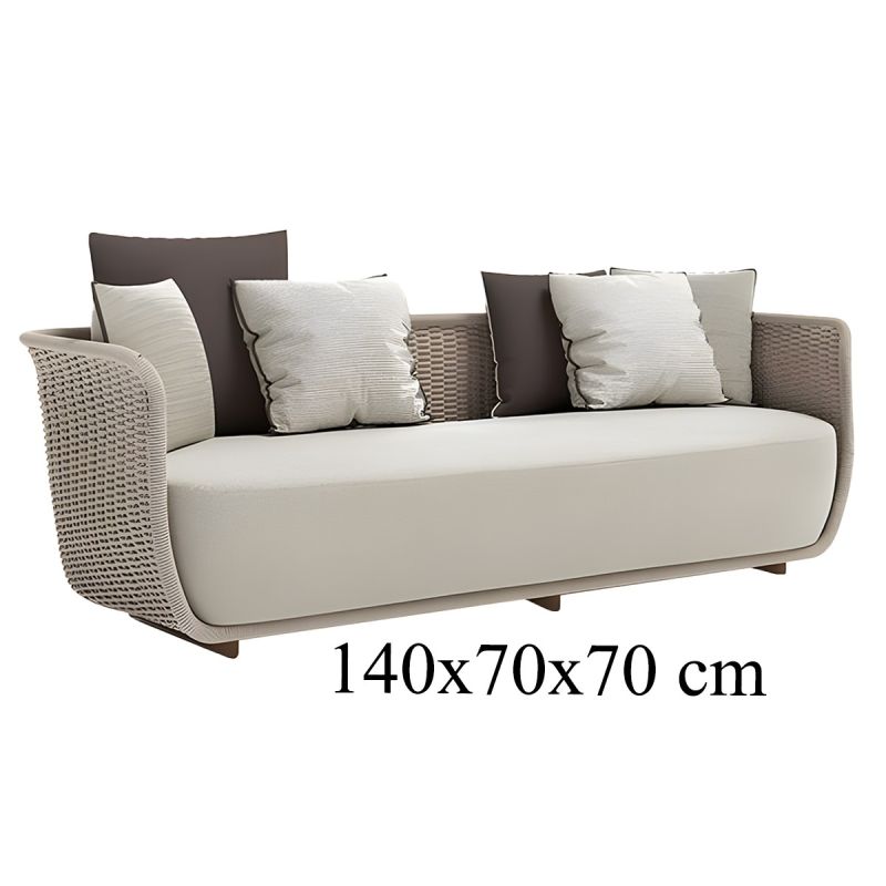 Set mobilier,fotolii, canapea 2 locuri, masa terasa gradina, aluminiu, impletitura funie, sezut crem, perne verzi masliniu,NIKO