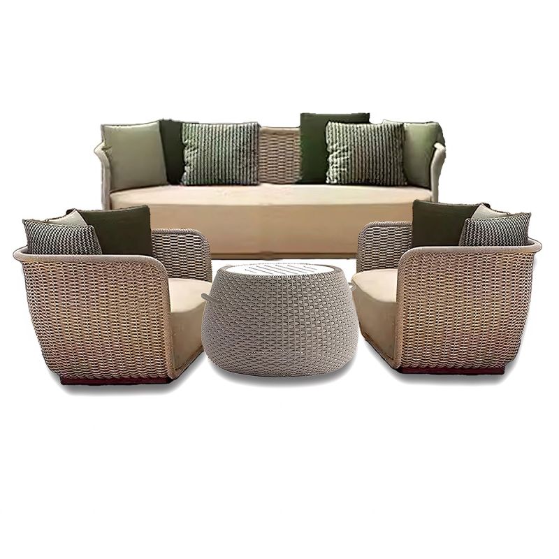 Set mobilier,fotolii, canapea 2 locuri, masa terasa gradina, aluminiu, impletitura funie, sezut crem, perne verzi masliniu,NIKO