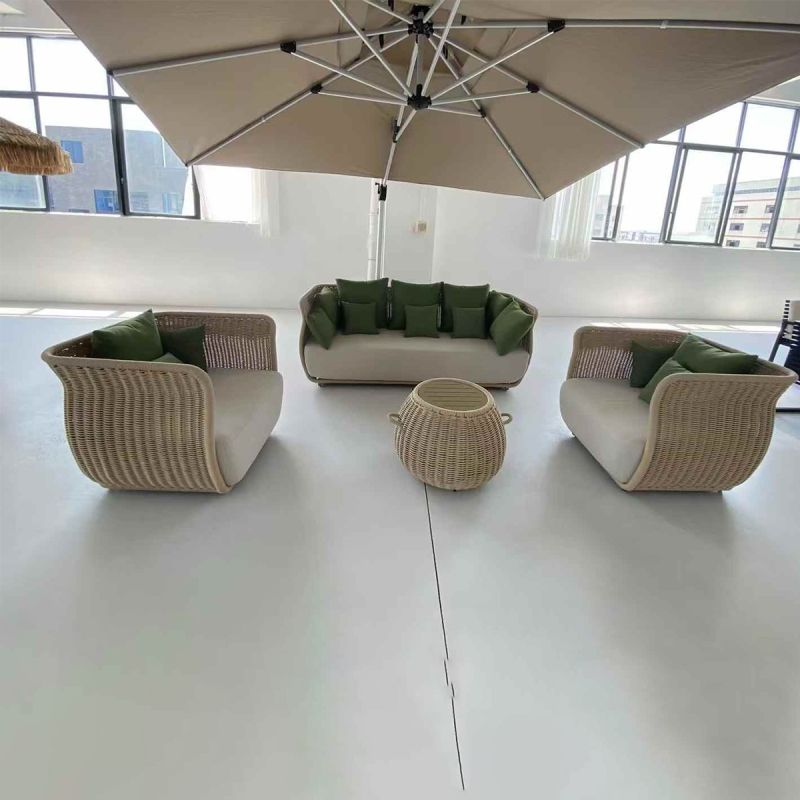 Set mobilier,fotolii, canapea 2 locuri, masa terasa gradina, aluminiu, impletitura funie, sezut crem, perne verzi masliniu,NIKO