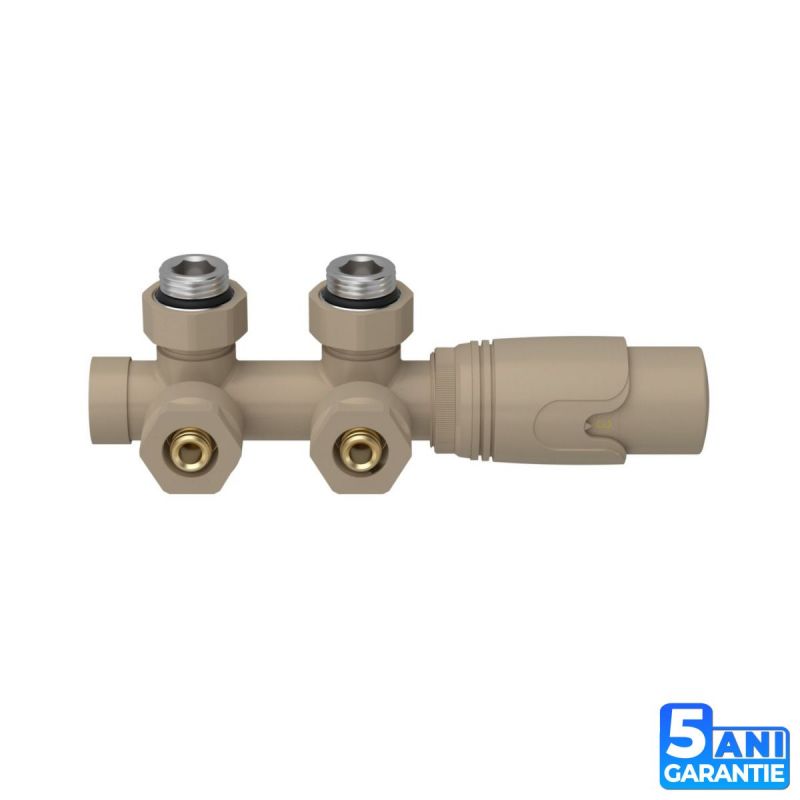 Set robinet, cap termostatic cu ventil, alama, 5 trepte reglabile, tur-retur, Cappucino