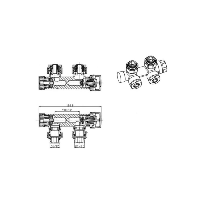 Set robinet, cap termostatic cu ventil, alama, 5 trepte reglabile, tur-retur, Negru Mat