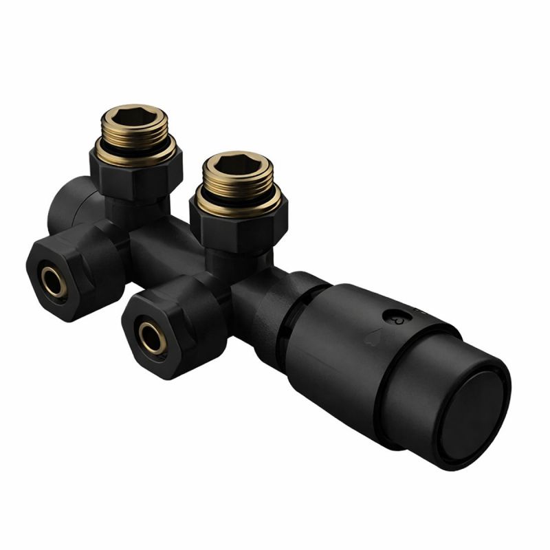 Set robinet, cap termostatic cu ventil, alama, 5 trepte reglabile, tur-retur, Negru Mat
