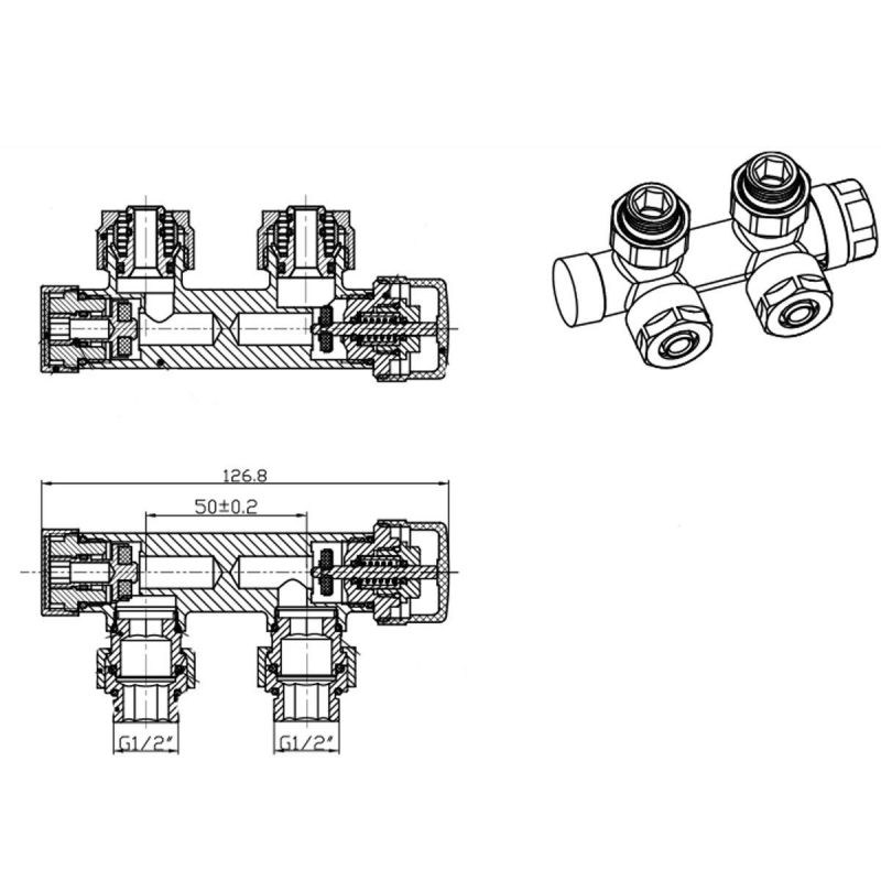 Set robinet, cap termostatic cu ventil, alama, 5 trepte reglabile, tur-retur