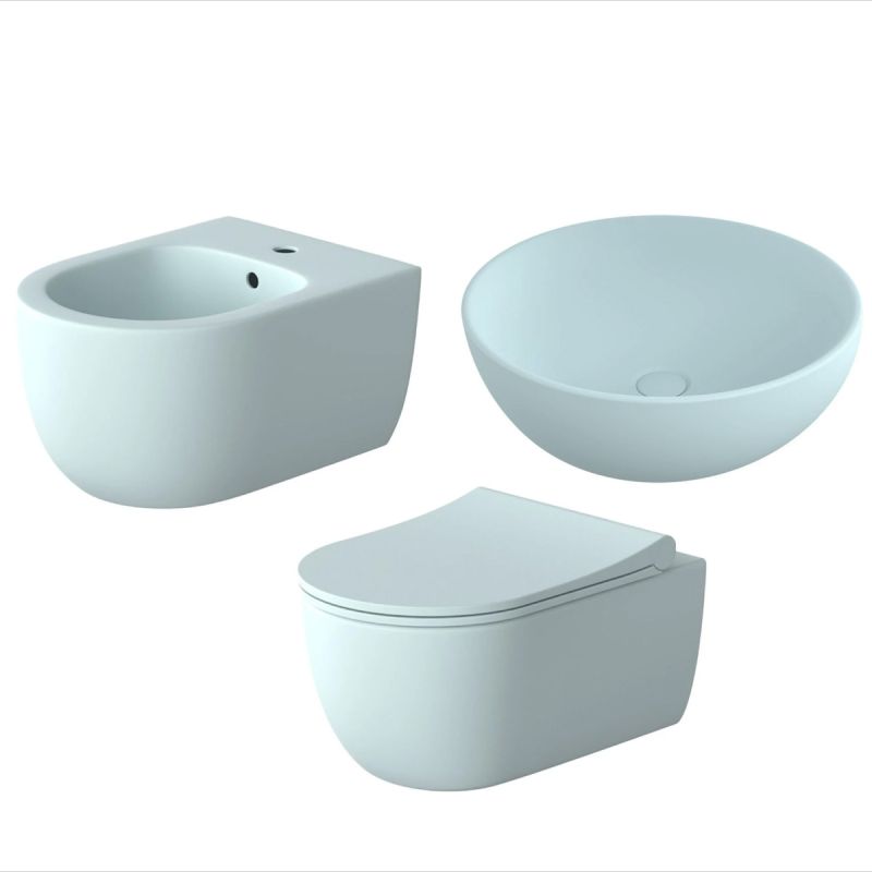 Set Vas Wc + Bideu + Lavoar Michael Albastru, Semi-Mat