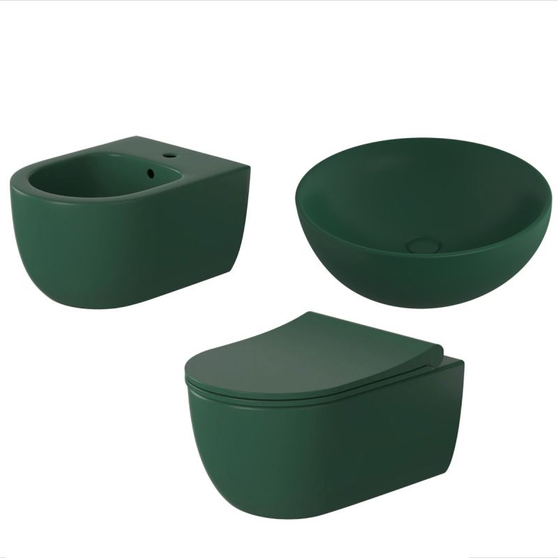 Set Vas Wc + Bideu + Lavoar Michael Verde, Semi-Mat