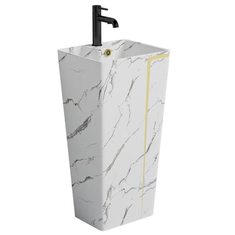 Set vas WC, lavoar stativ Lazio Marble Rimless, Alb, montaj pe podea, rezervor inclus, gaura de baterie, capac soft-close