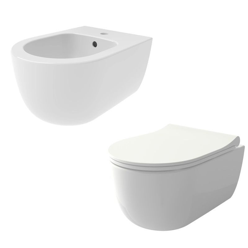 Set vas wc si bideu, Alb Lucios, montaj suspendat, 49x36 cm, colectia Michael