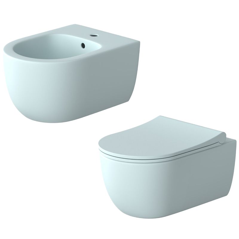 Set vas wc si bideu, Albastru, semi-mat, Power Color, montaj suspendat, 49x36 cm, colectia Michael