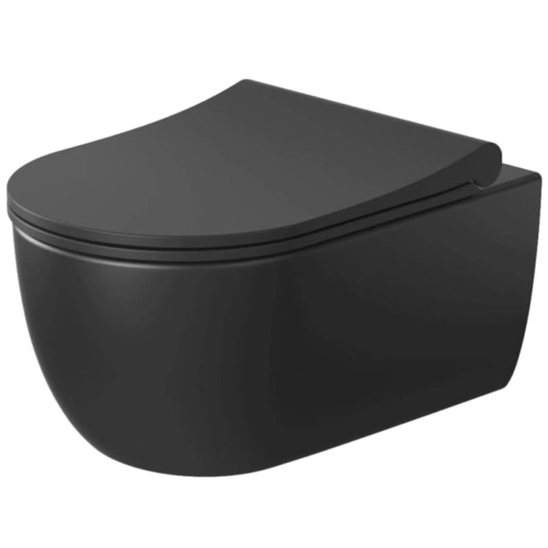 Set vas wc si bideu, Negru, semi-mat, Power Color, montaj suspendat, 49x36 cm, colectia Molis