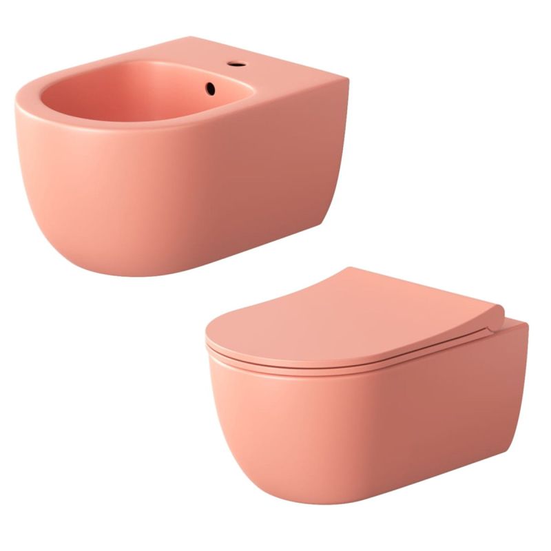 Set vas wc si bideu, Roz Somon, semi-mat, Power Color, montaj suspendat, 49x36 cm, colectia Michael