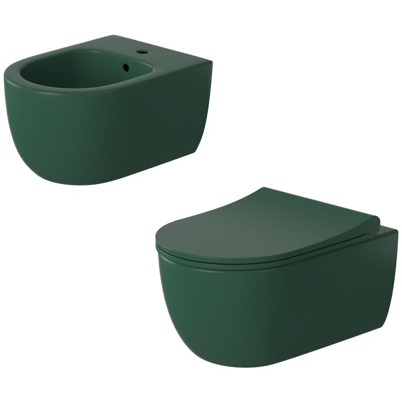 Set vas wc si bideu, Verde, semi-mat, Power Color, montaj suspendat, 49x36 cm, colectia Michael