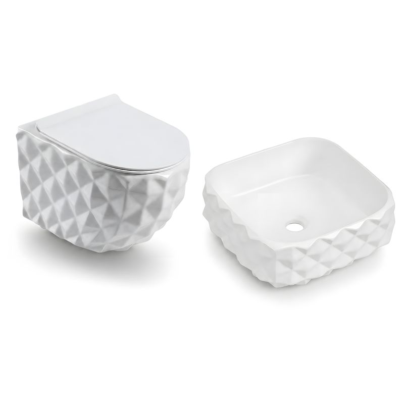 Set vas wc si lavoar, Alb Lucios, montaj suspendat si pe blat, 49x36-61x34 cm, capac duroplast, Sidef