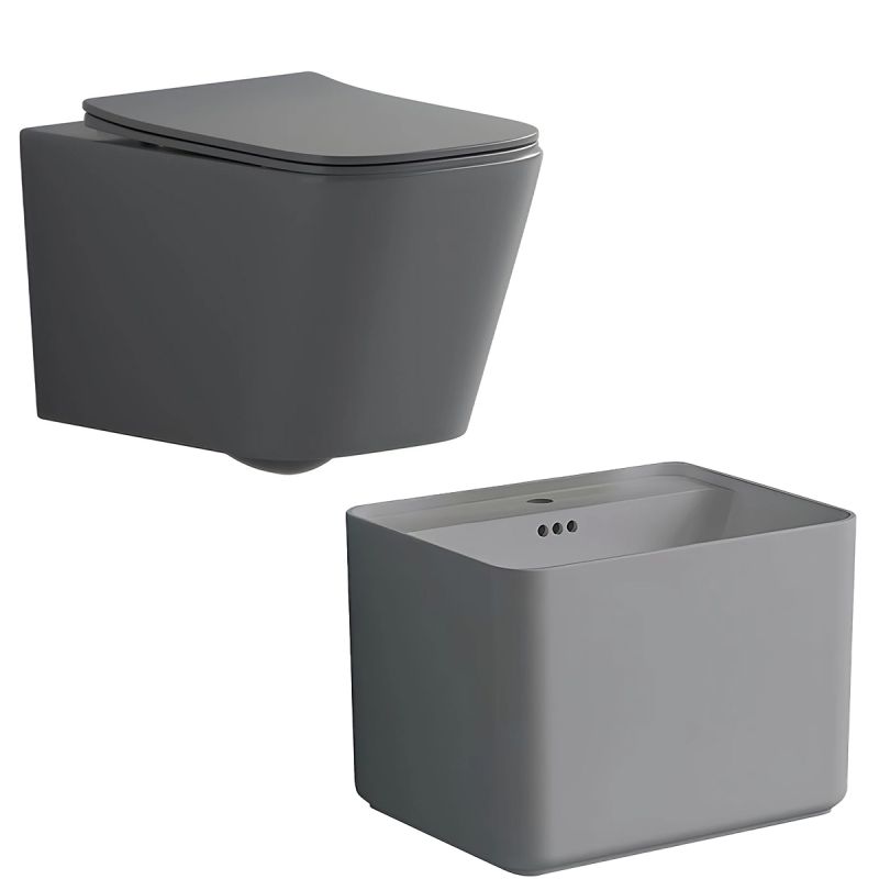 Set vas wc si lavoar, Gri Mat, Power Color, 51x35-50x40 cm, montaj suspendat si pe blat, capac duroplast, Alfonso