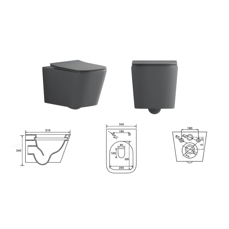 Set vas wc si lavoar, Gri Mat, Power Color, 51x35-50x40 cm, montaj suspendat si pe blat, capac duroplast, Alfonso