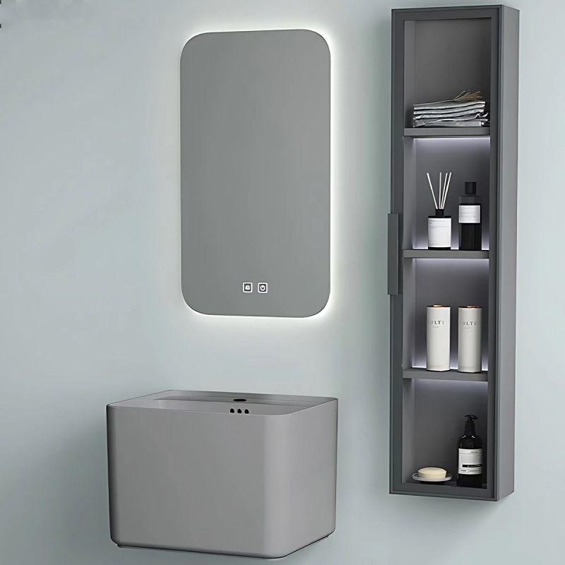Set vas wc si lavoar, Gri Mat, Power Color, 51x35-50x40 cm, montaj suspendat si pe blat, capac duroplast, Alfonso