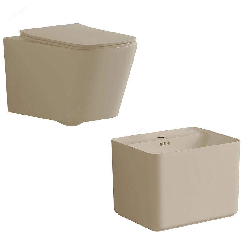 Set vas wc si lavoar, Jasmine Mat, Power Color, 51x35-50x40 cm, montaj suspendat si pe blat, capac duroplast, Alfonso