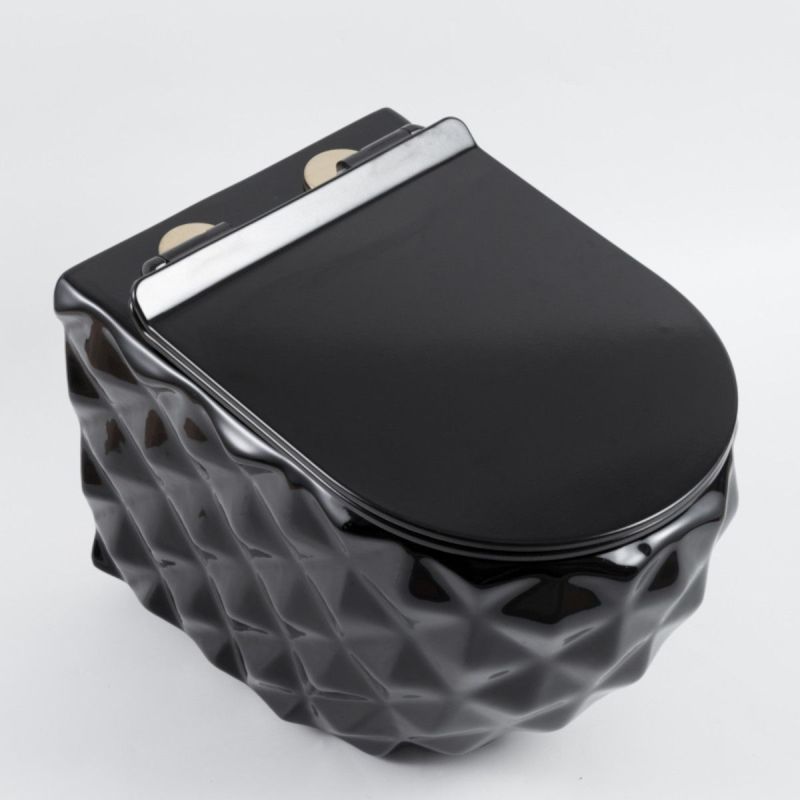 Set vas wc si lavoar, Negru Lucios, montaj suspendat si pe blat, 49x36-61x34 cm, capac duroplast, Sidef