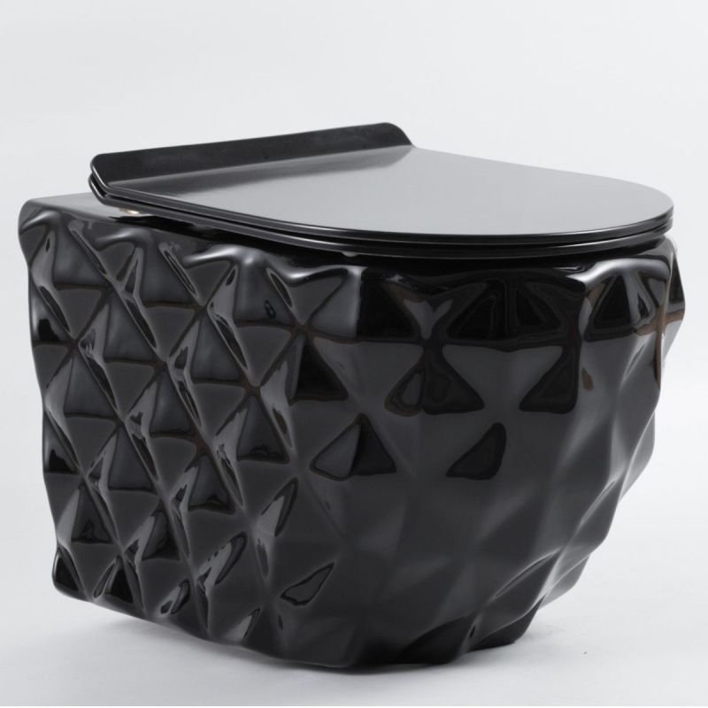 Set vas wc si lavoar, Negru Lucios, montaj suspendat si pe blat, 49x36-61x34 cm, capac duroplast, Sidef