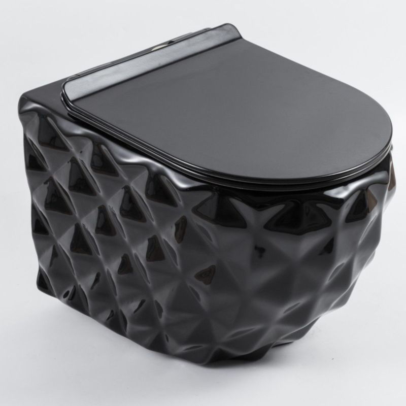 Set vas wc si lavoar, Negru Lucios, montaj suspendat si pe blat, 49x36-61x34 cm, capac duroplast, Sidef